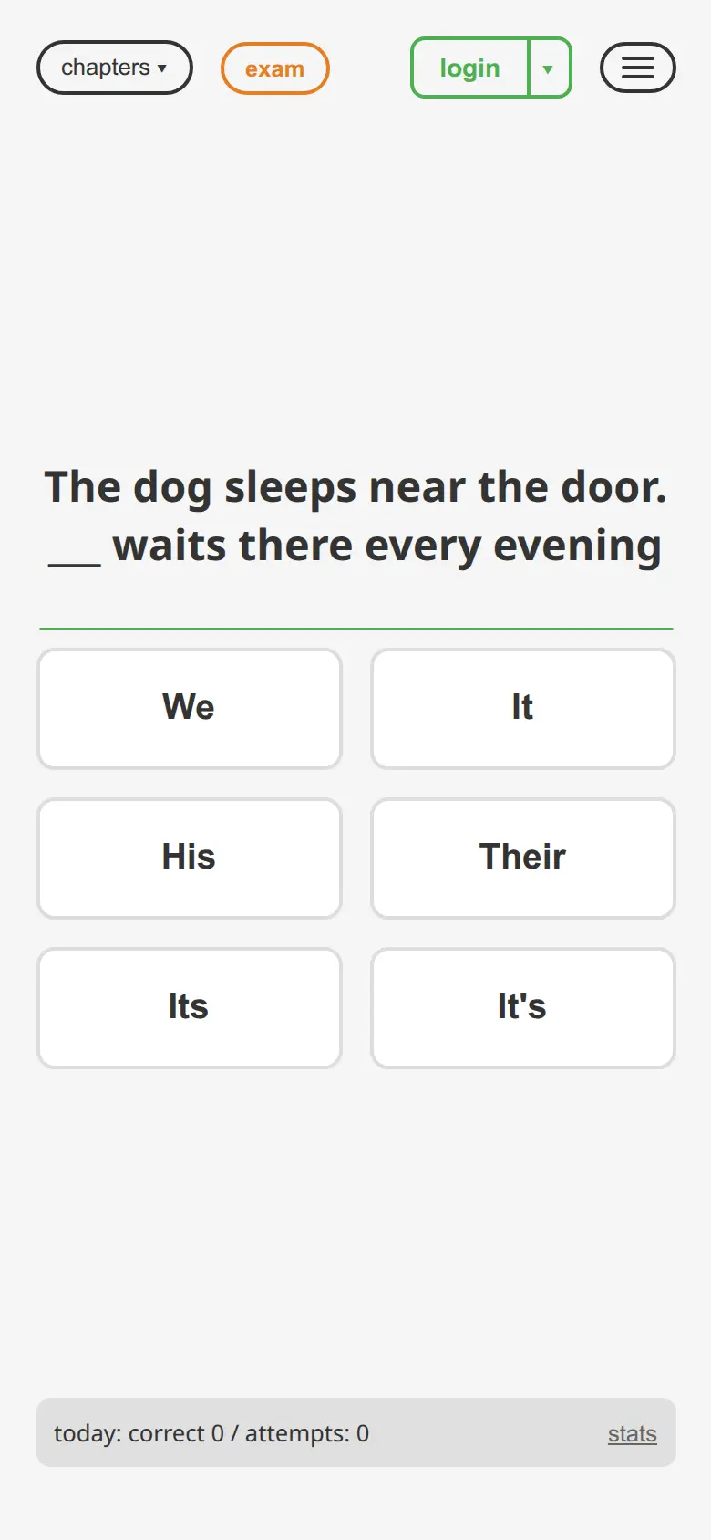 promsob app showing an English grammar question on a phone