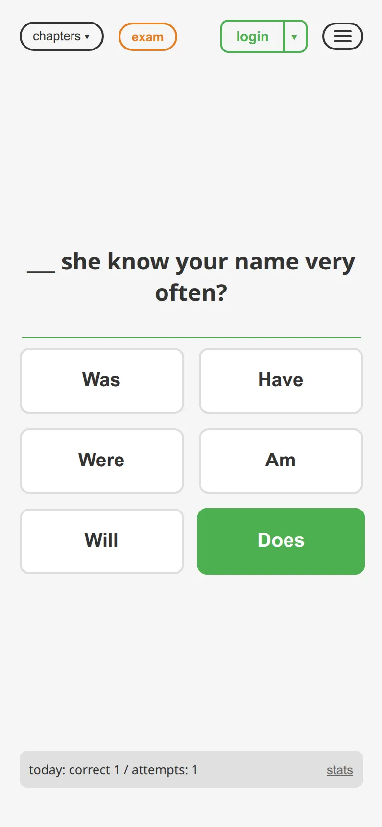 promsob app showing correct answer feedback