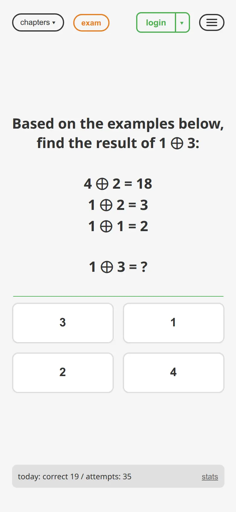 Symbol logic question: find the result of 2 minus 10 using a custom symbol defined by examples — answer choices on a phone