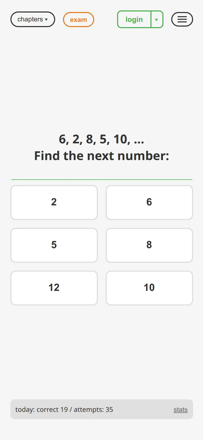 Number sequence question: find the next number in the pattern — answer choices on a phone
